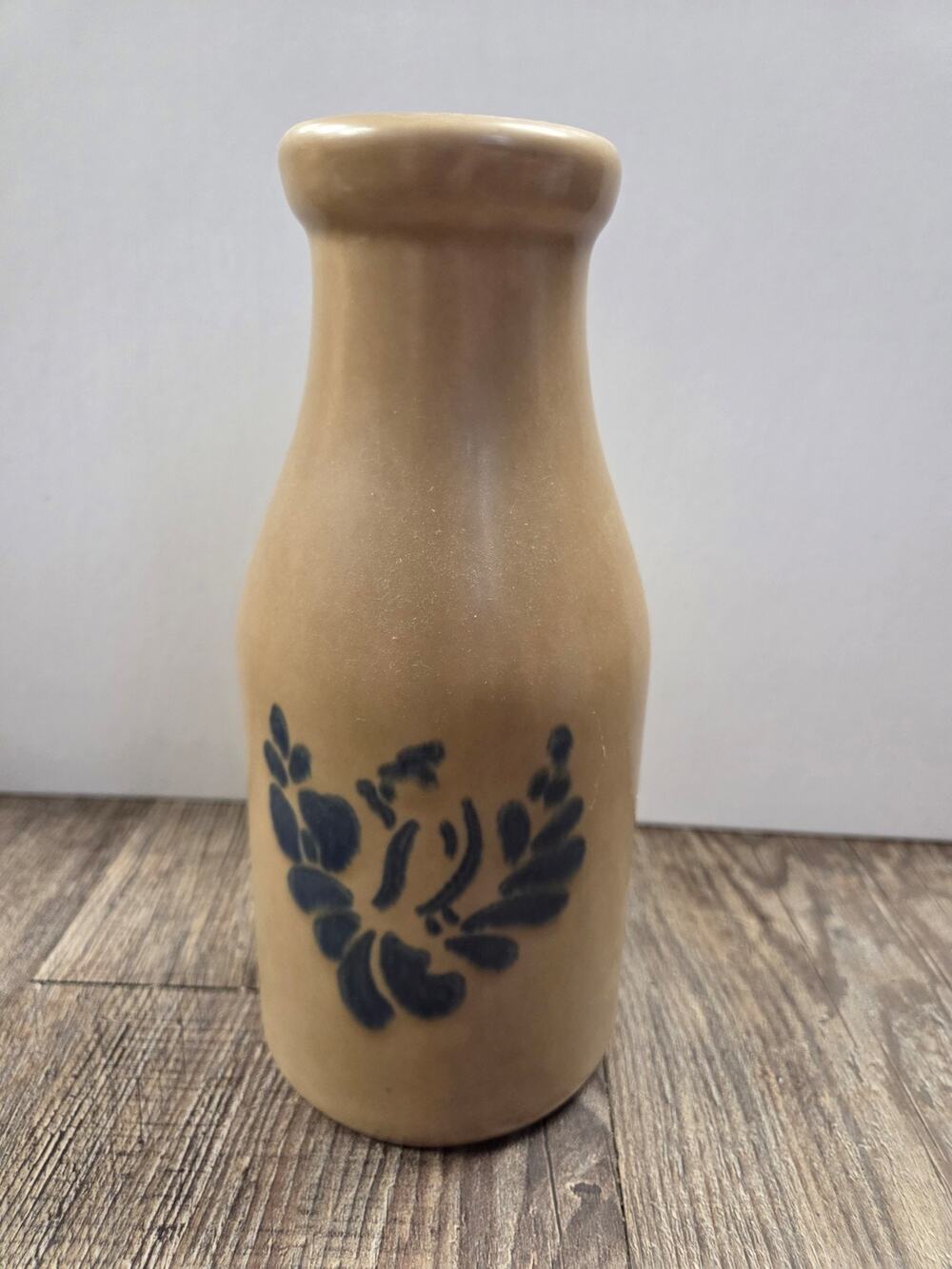 Pfaltzgraff Folk Art 8" tall Milk Bottle Vintage Antique Stoneware Beige Blue